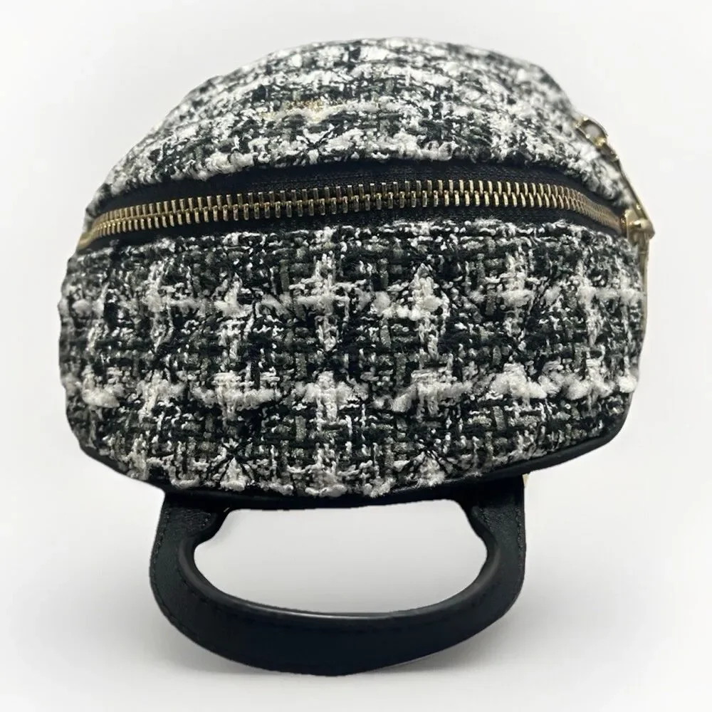 Kate Spade New York Mini Backpack Black White Tweed Gold Zip Spade Print